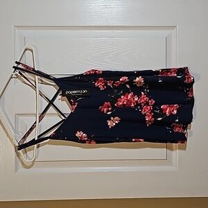 Papermoon Basima Back Detail Knit Strappy Top in Navy Floral Size M